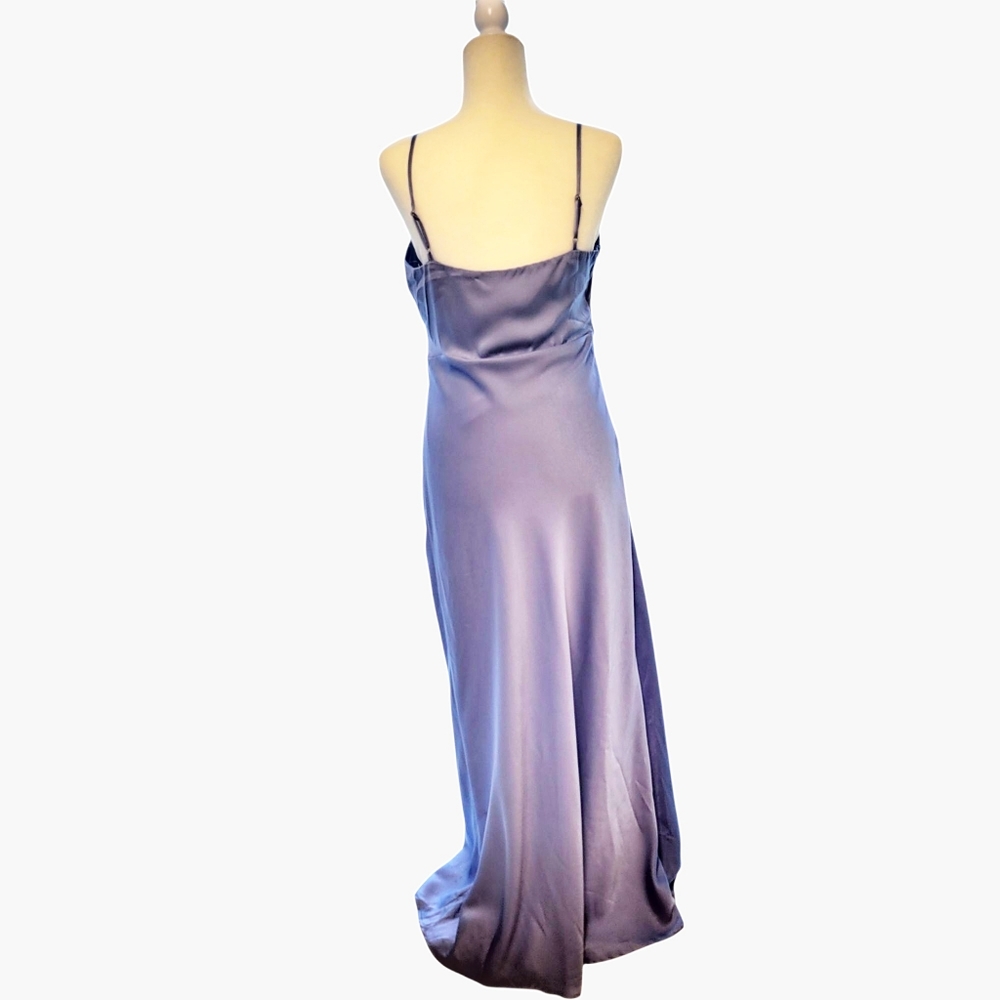 ASTR Dusty Blue Satin Dress With Rushing Side Detail Size Large - Picture 3 of 10
